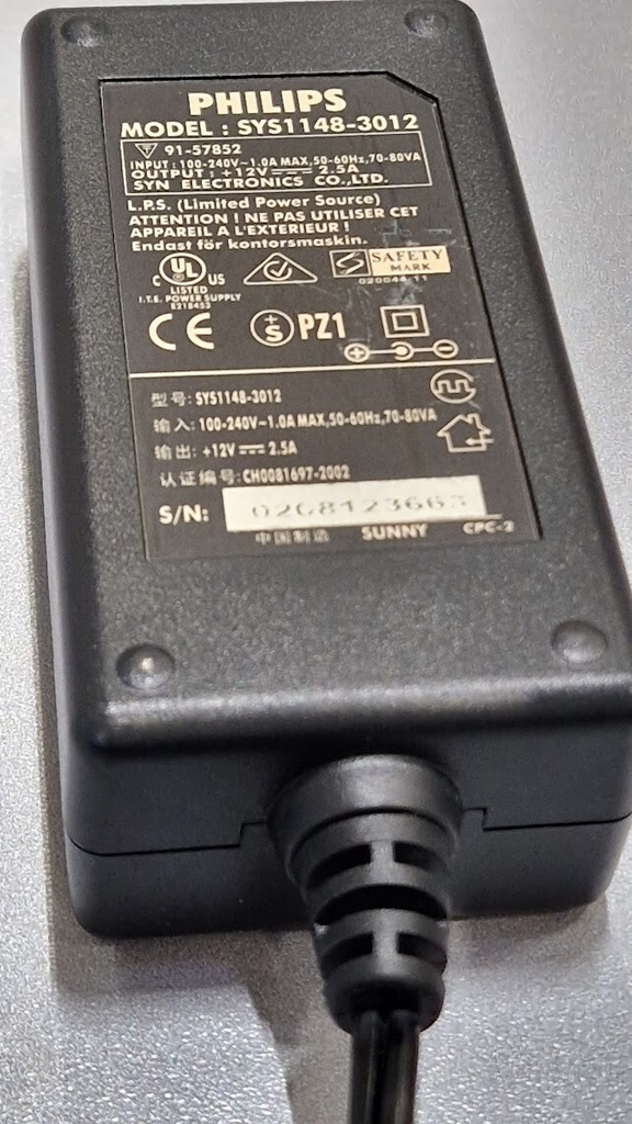 Philips SYS1148-3012 Adapter 12V 2.5A Used Working Without Power Cord