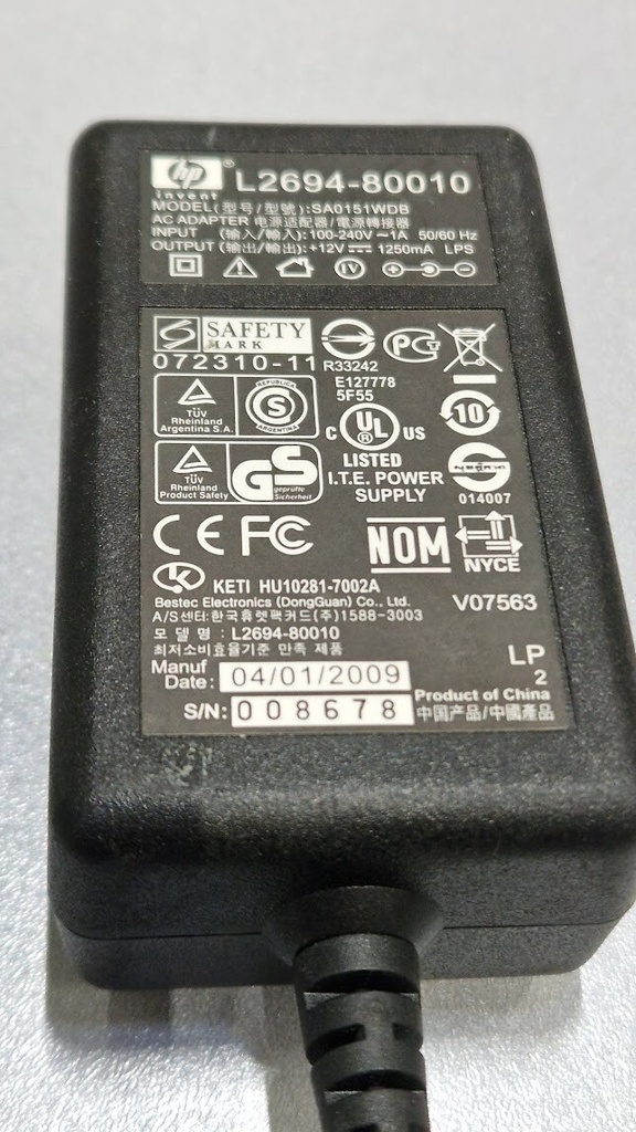 HP SA0151WDB AC Adapter 12V 1250mA Used Working Without Power Cord