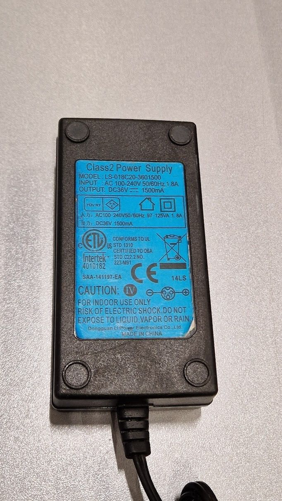 LS-018C20-3601500 Power Supply Adapter 36V 1.5A Used Working Without Power Cord
