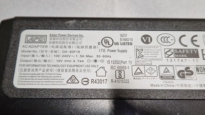APD DA-90F19 AC Adapter 19V 4.74A Used Working Without Power Cord
