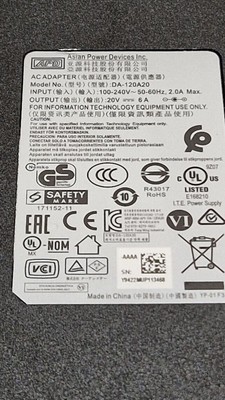 APD DA-120A20 AC Adapter 20V 6A Used Working Without Power Cord