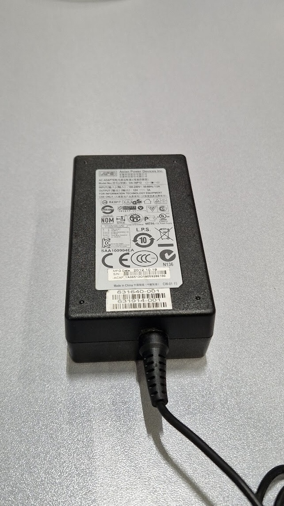 APD DA-36P12 AC Adapter 12V 3A Used Working Without Power Cord
