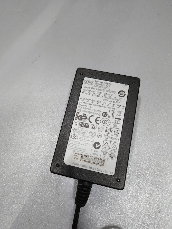 APD DA-30J12 AC Adapter 12V 2.5A Used Working Without Power Cord