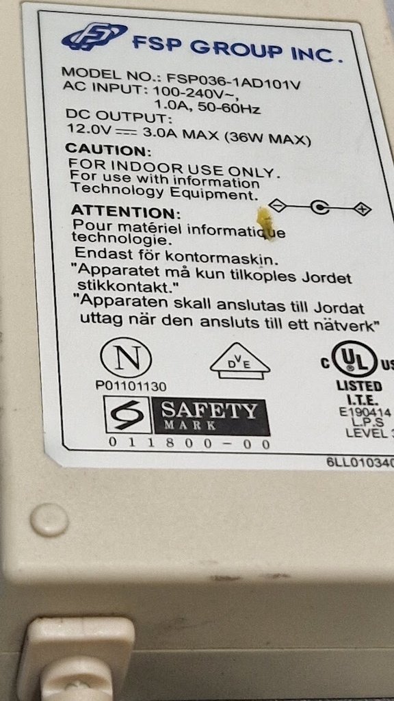 FSP FSP036-1AD101V AC Adapter 12.0V 3.0A Used Working Without Power Cord
