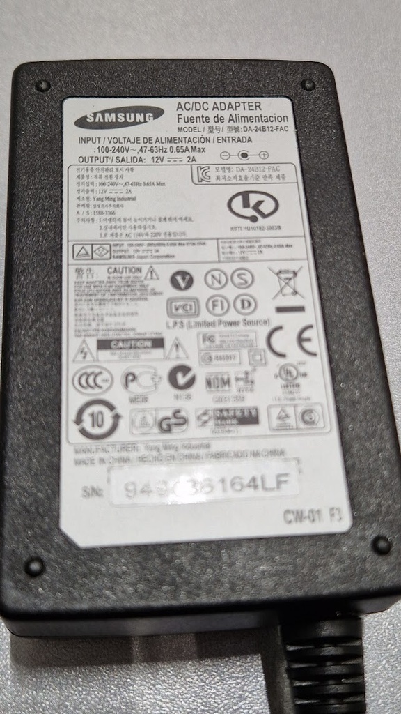 Samsung DA-24B12-FAC AC/DC Adapter 12.0V 2.0A Used Working Without Power Cord