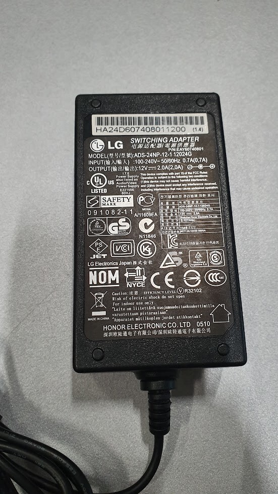 LG AC Adapter ADS-24NP 12V 2.0A Used Working Without Power Cord