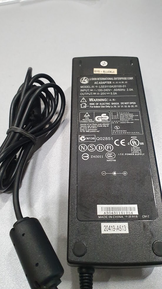 AC Adapter LSE0110A20100-01 20V 5A Used Working Without Power Cord